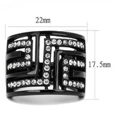 TK3134 - IP Light Black  (IP Gun) Stainless Steel Ring with Top Grade Crystal  in Clear - Alamode