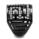 TK3134 - IP Light Black  (IP Gun) Stainless Steel Ring with Top Grade Crystal  in Clear - Alamode