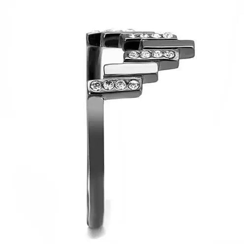 TK3135 - IP Light Black (IP Gun) Stainless Steel Ring with Top Grade Crystal in Clear - Alamode - Flyclothing LLC