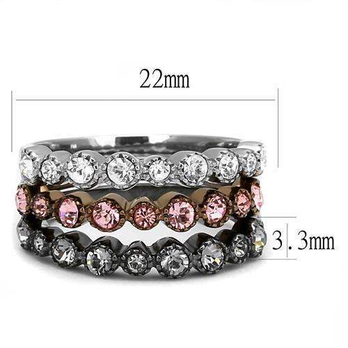 TK3136 - IP Light Black & IP Light coffee Stainless Steel Ring with Top Grade Crystal in Multi Color - Alamode - Flyclothing LLC
