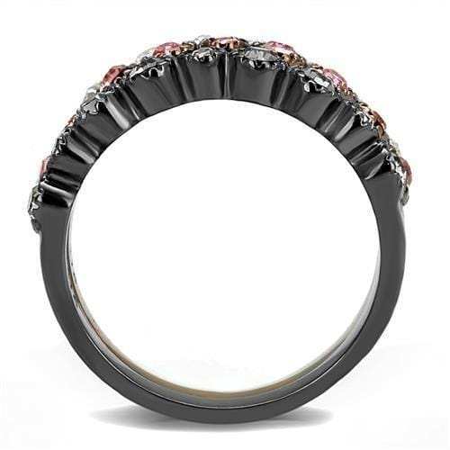 TK3136 - IP Light Black & IP Light coffee Stainless Steel Ring with Top Grade Crystal in Multi Color - Alamode - Flyclothing LLC