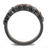 TK3136 - IP Light Black & IP Light coffee Stainless Steel Ring with Top Grade Crystal  in Multi Color - Alamode