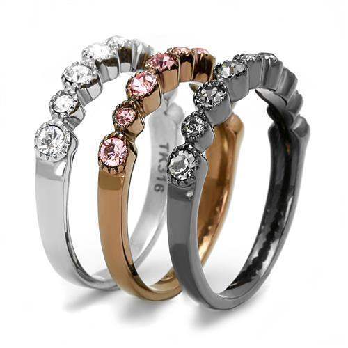 TK3136 - IP Light Black & IP Light coffee Stainless Steel Ring with Top Grade Crystal in Multi Color - Alamode - Flyclothing LLC
