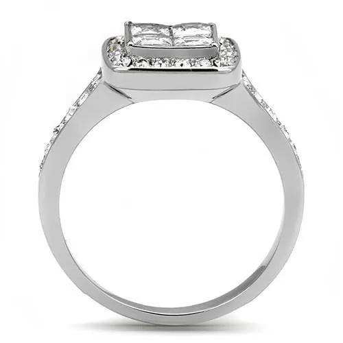 TK3137 - High polished (no plating) Stainless Steel Ring with AAA Grade CZ in Clear - Alamode - Flyclothing LLC