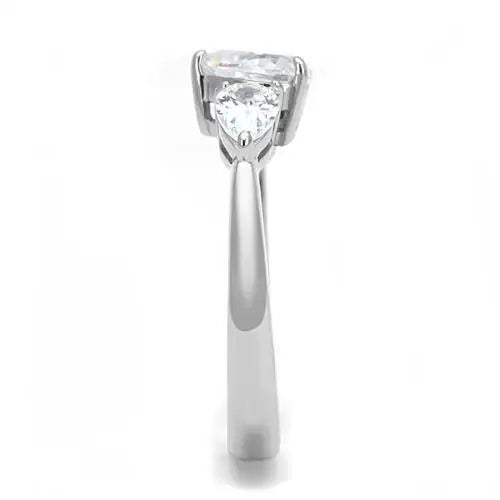 TK3138 - High polished (no plating) Stainless Steel Ring with AAA Grade CZ in Clear - Alamode - Flyclothing LLC