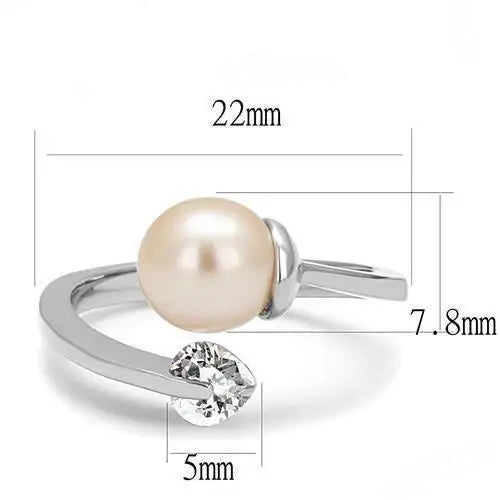 TK3139 - High polished (no plating) Stainless Steel Ring with Synthetic Pearl in Light Peach - Alamode - Flyclothing LLC