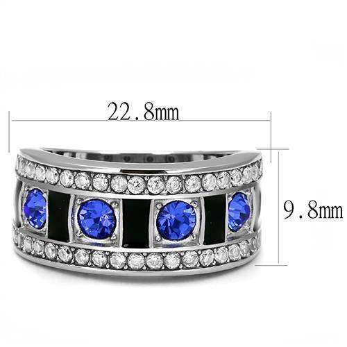 TK3141 - High polished (no plating) Stainless Steel Ring with Top Grade Crystal in Sapphire - Alamode - Flyclothing LLC