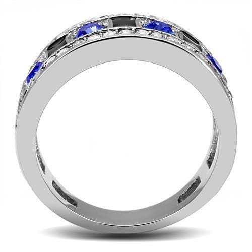 TK3141 - High polished (no plating) Stainless Steel Ring with Top Grade Crystal in Sapphire - Alamode - Flyclothing LLC