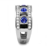 TK3141 - High polished (no plating) Stainless Steel Ring with Top Grade Crystal  in Sapphire