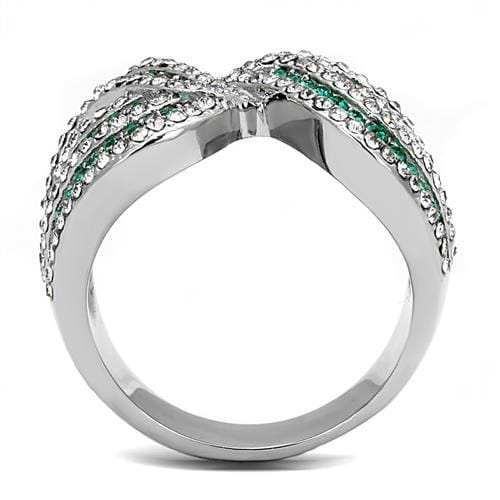 TK3142 - High polished (no plating) Stainless Steel Ring with Top Grade Crystal in Emerald - Alamode - Flyclothing LLC