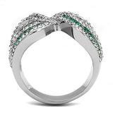 TK3142 - High polished (no plating) Stainless Steel Ring with Top Grade Crystal  in Emerald