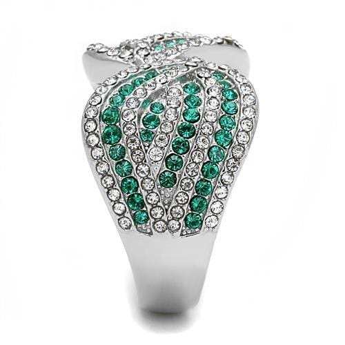 TK3142 - High polished (no plating) Stainless Steel Ring with Top Grade Crystal in Emerald - Alamode - Flyclothing LLC