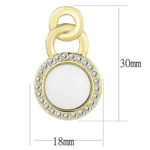 TK3152 - IP Gold(Ion Plating) Stainless Steel Earrings with Synthetic Jade in White - Alamode - Flyclothing LLC