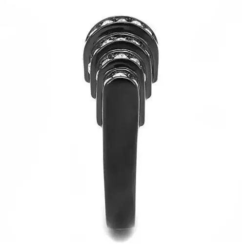 TK3167 - IP Black(Ion Plating) Stainless Steel Ring with Top Grade Crystal in Clear - Alamode - Flyclothing LLC