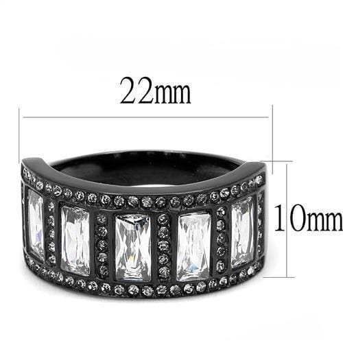 TK3168 - IP Black(Ion Plating) Stainless Steel Ring with AAA Grade CZ in Clear - Alamode - Flyclothing LLC