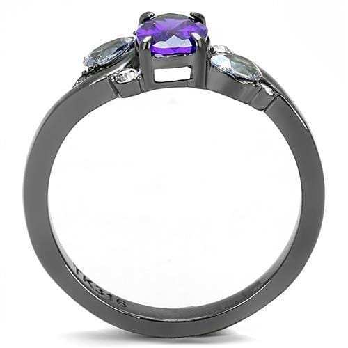 TK3169 - IP Light Black (IP Gun) Stainless Steel Ring with AAA Grade CZ in Tanzanite - Alamode - Flyclothing LLC