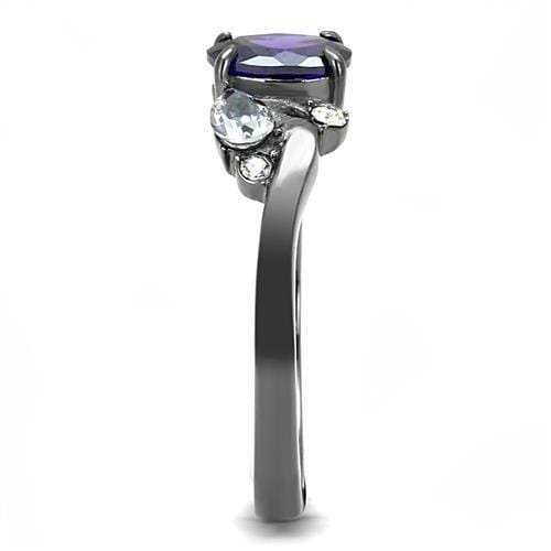 TK3169 - IP Light Black (IP Gun) Stainless Steel Ring with AAA Grade CZ in Tanzanite - Alamode - Flyclothing LLC
