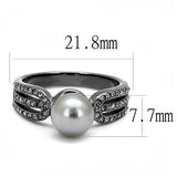 TK3170 - IP Light Black  (IP Gun) Stainless Steel Ring with Synthetic Pearl in Gray - Alamode