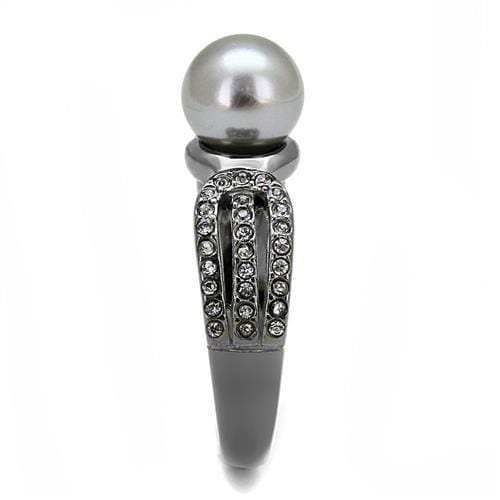 TK3170 - IP Light Black (IP Gun) Stainless Steel Ring with Synthetic Pearl in Gray - Alamode - Flyclothing LLC