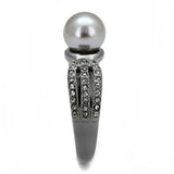 TK3170 - IP Light Black  (IP Gun) Stainless Steel Ring with Synthetic Pearl in Gray - Alamode