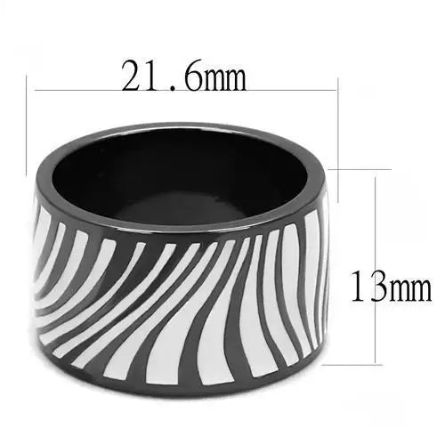TK3171 - IP Light Black (IP Gun) Stainless Steel Ring with Epoxy in White - Alamode - Flyclothing LLC