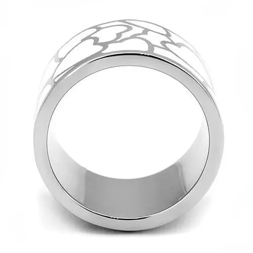 TK3172 - High polished (no plating) Stainless Steel Ring with Epoxy in White - Alamode - Flyclothing LLC