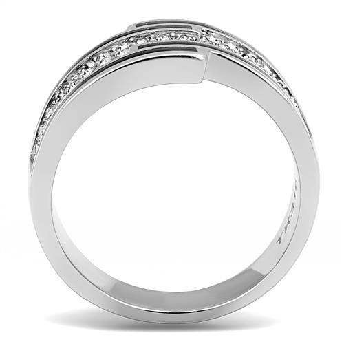 TK3174 - High polished (no plating) Stainless Steel Ring with Top Grade Crystal in Clear - Alamode - Flyclothing LLC