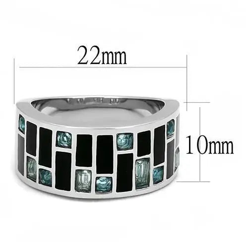 TK3175 - High polished (no plating) Stainless Steel Ring with Synthetic Synthetic Glass in Sea Blue - Alamode - Flyclothing LLC