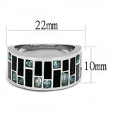 TK3175 - High polished (no plating) Stainless Steel Ring with Synthetic Synthetic Glass in Sea Blue - Alamode