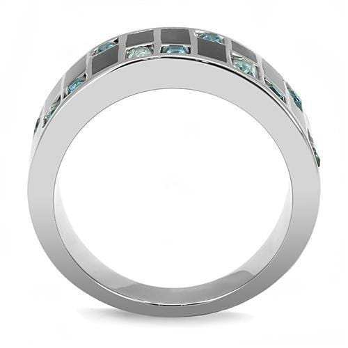 TK3175 - High polished (no plating) Stainless Steel Ring with Synthetic Synthetic Glass in Sea Blue - Alamode - Flyclothing LLC