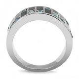 TK3175 - High polished (no plating) Stainless Steel Ring with Synthetic Synthetic Glass in Sea Blue - Alamode