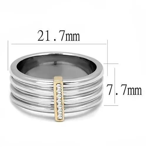 TK3176 - Two-Tone IP Rose Gold Stainless Steel Ring with Top Grade Crystal in Clear - Alamode - Flyclothing LLC