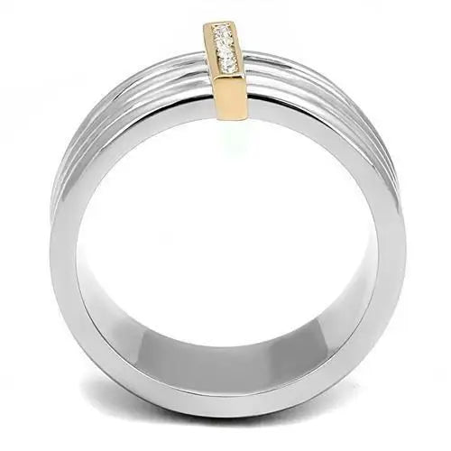 TK3176 - Two-Tone IP Rose Gold Stainless Steel Ring with Top Grade Crystal in Clear - Alamode - Flyclothing LLC
