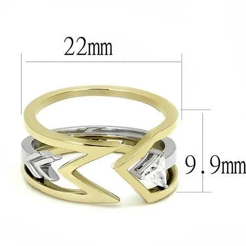 TK3183 - Two-Tone IP Gold (Ion Plating) Stainless Steel Ring with AAA Grade CZ in Clear - Alamode - Flyclothing LLC