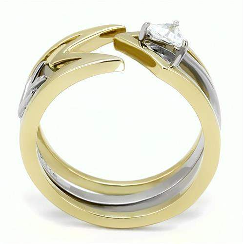 TK3183 - Two-Tone IP Gold (Ion Plating) Stainless Steel Ring with AAA Grade CZ in Clear - Alamode - Flyclothing LLC