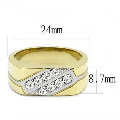 TK3186 - Two-Tone IP Gold (Ion Plating) Stainless Steel Ring with Top Grade Crystal in Clear - Alamode - Flyclothing LLC