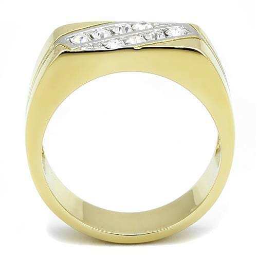 TK3186 - Two-Tone IP Gold (Ion Plating) Stainless Steel Ring with Top Grade Crystal in Clear - Alamode - Flyclothing LLC