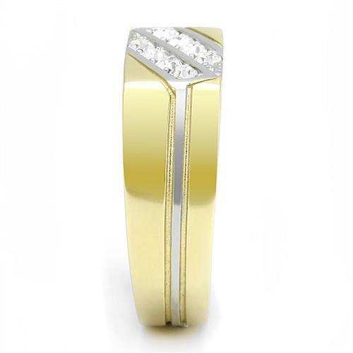 TK3186 - Two-Tone IP Gold (Ion Plating) Stainless Steel Ring with Top Grade Crystal in Clear - Alamode - Flyclothing LLC