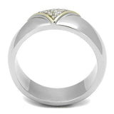 TK3187 - Two-Tone IP Gold (Ion Plating) Stainless Steel Ring with AAA Grade CZ  in Clear - Alamode