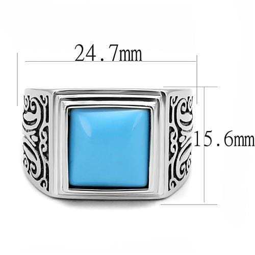 TK3188 - High polished (no plating) Stainless Steel Ring with Synthetic Turquoise in Sea Blue - Alamode - Flyclothing LLC