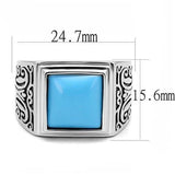 TK3188 - High polished (no plating) Stainless Steel Ring with Synthetic Turquoise in Sea Blue