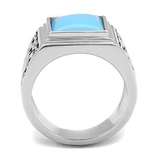 TK3188 - High polished (no plating) Stainless Steel Ring with Synthetic Turquoise in Sea Blue - Alamode - Flyclothing LLC
