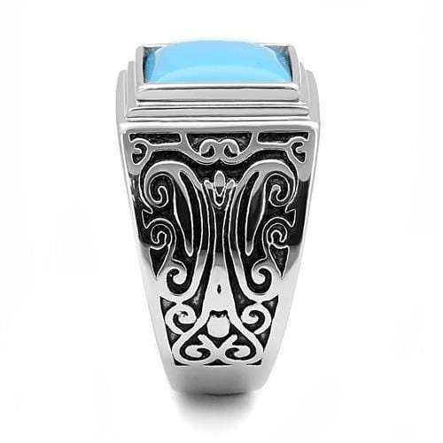 TK3188 - High polished (no plating) Stainless Steel Ring with Synthetic Turquoise in Sea Blue - Alamode - Flyclothing LLC