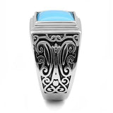 TK3188 - High polished (no plating) Stainless Steel Ring with Synthetic Turquoise in Sea Blue - Alamode