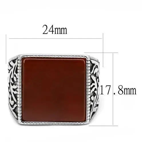 TK3189 - High polished (no plating) Stainless Steel Ring with Semi-Precious Agate in Siam - Alamode - Flyclothing LLC