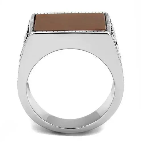 TK3189 - High polished (no plating) Stainless Steel Ring with Semi-Precious Agate in Siam - Alamode - Flyclothing LLC