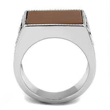 TK3189 - High polished (no plating) Stainless Steel Ring with Semi-Precious Agate in Siam - Alamode