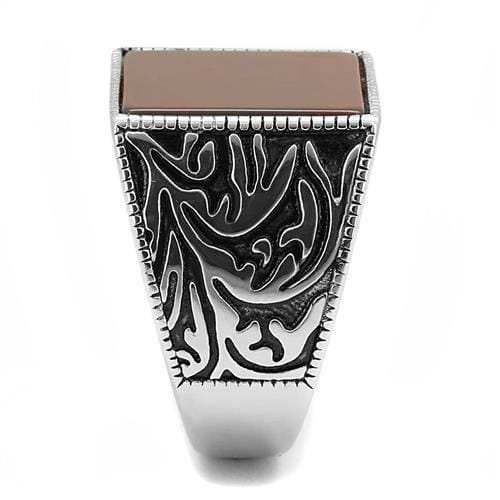 TK3189 - High polished (no plating) Stainless Steel Ring with Semi-Precious Agate in Siam - Alamode - Flyclothing LLC