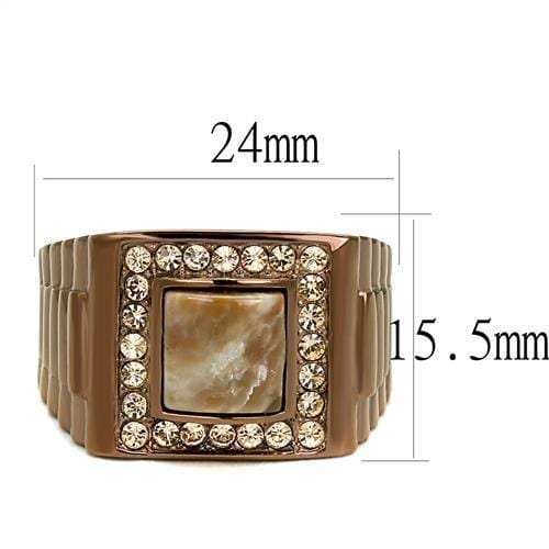 TK3190 - IP Coffee light Stainless Steel Ring with Semi-Precious Rain Flower Stone in Brown - Alamode - Flyclothing LLC