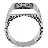TK3191 - High polished (no plating) Stainless Steel Ring with Semi-Precious Onyx in Jet - Alamode - Flyclothing LLC